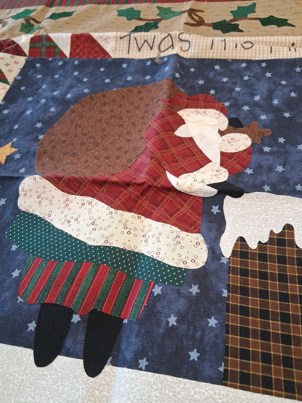 Handmade Twas The Night Before Christmas Pieced Santa Unfinished Wall Hanging 31